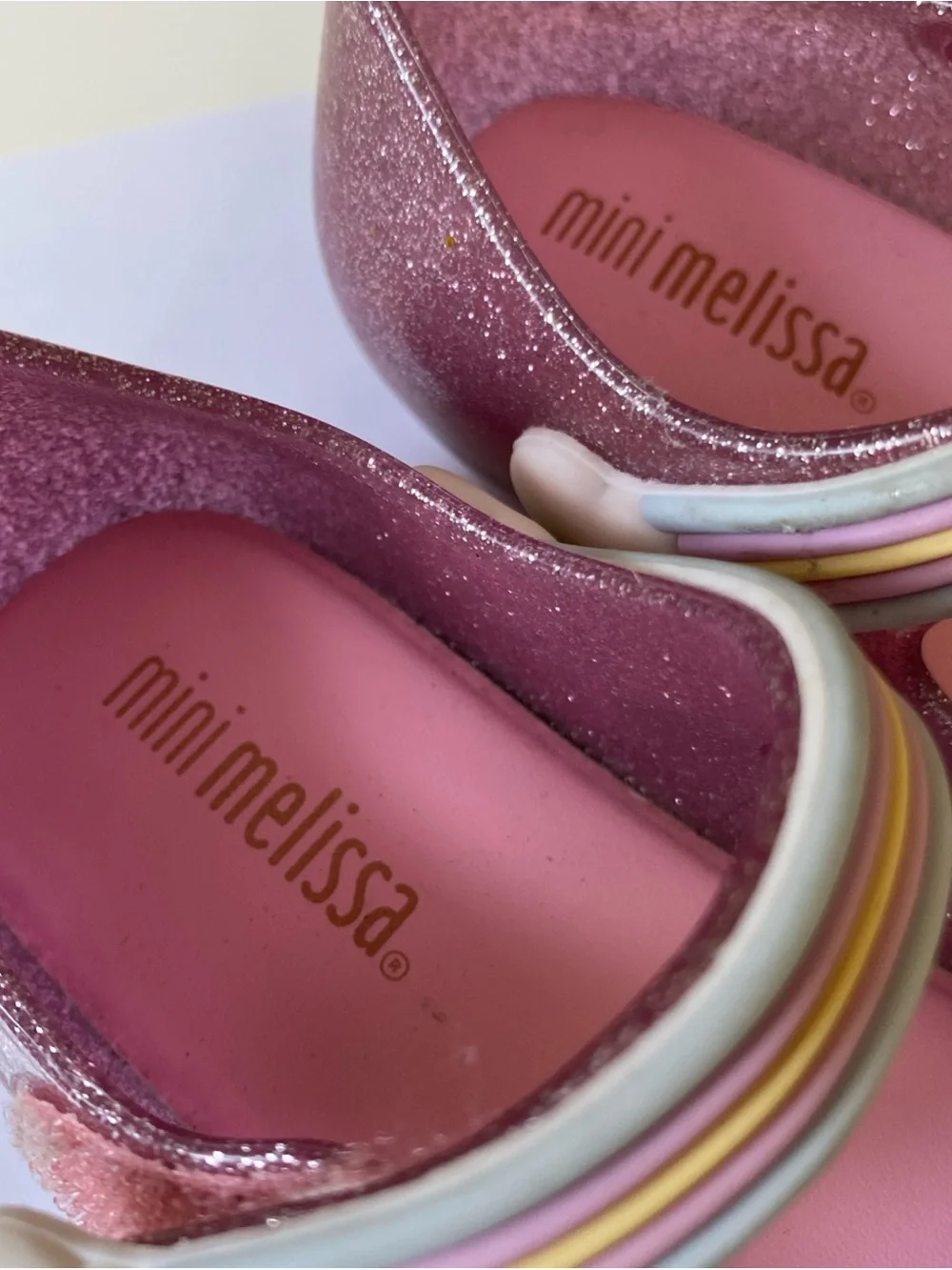Mini Melissa Pink Glitter jelly shoes Unicorn Mary Janes with Pastel Strap